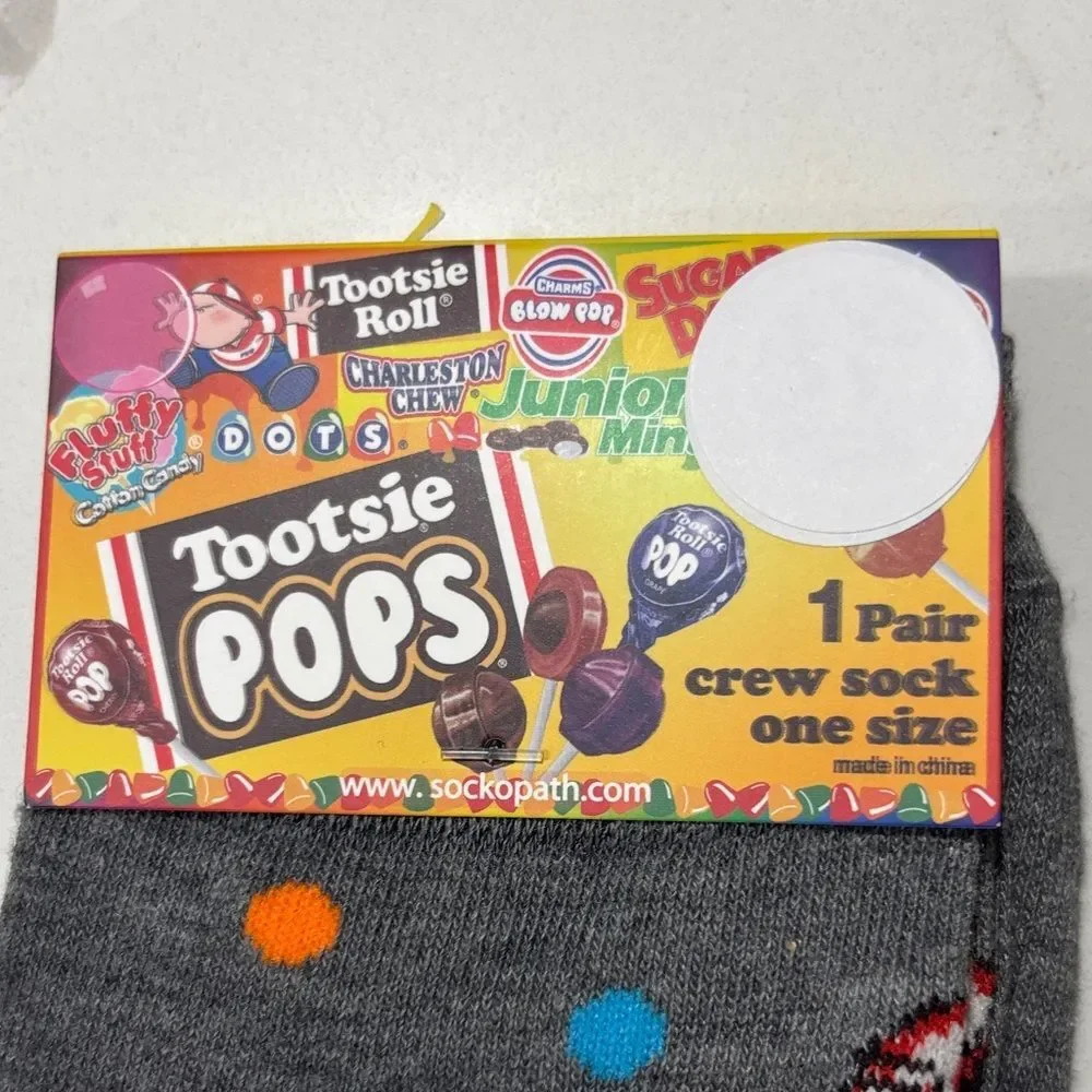 1-Pair Novelty Crew Socks Colorful Design - Sprite Double Bubble OR Tootsie Pops